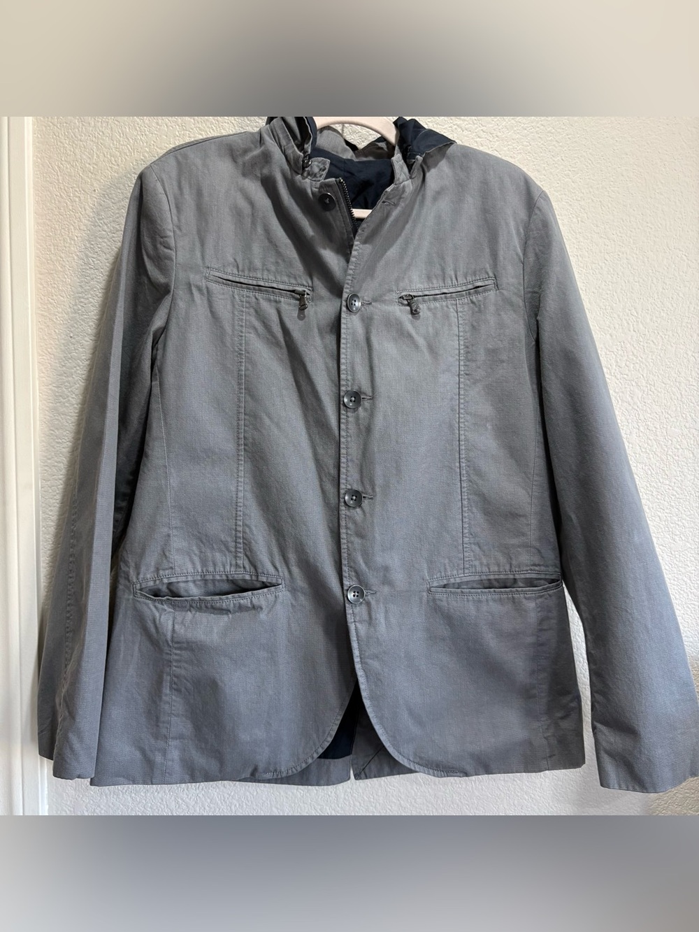 Kenneth Cole New York Gray Hooded Field Jacket Men’s L 44 Cotton Full Zip Coat
